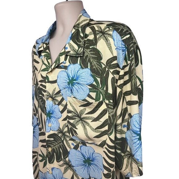 Mens Vintage Yellow Floral Hawaiian Aloha All Over Print Button Shirt 2XL Pocket - Picture 3 of 6